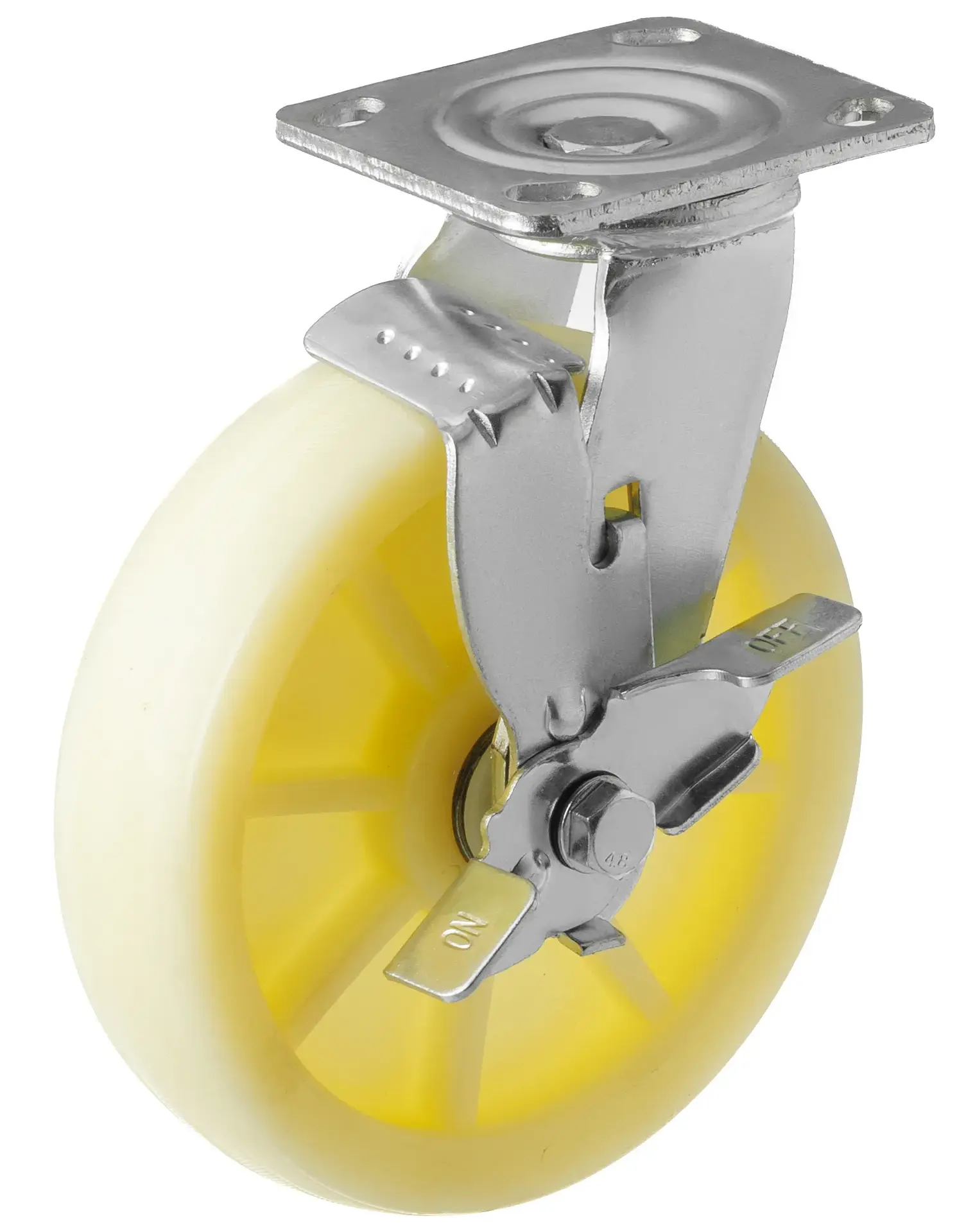 SCdbn 80 - Большегрузное нейлоновое колесо 200 мм (площадка, поворотн., тормоз, шарикоподш.)