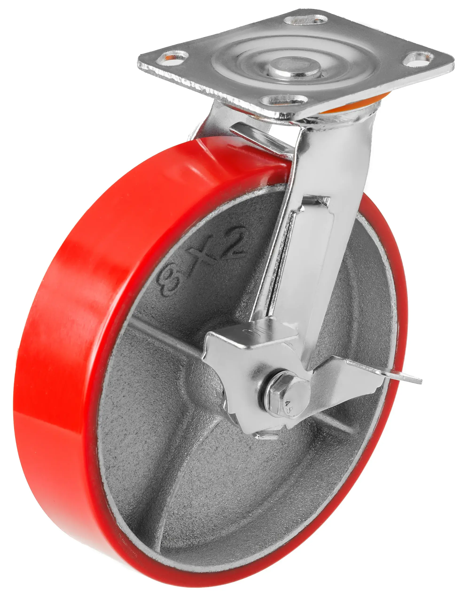 SCPB 80 - Большегрузное полиуретановое колесо 200 мм (поворот., площадка, тормоз, роликоподш.)